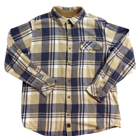 Legendary Whitetails Other - Legendary Whitetails Buck Camp  Large Blue Tan Plaid Flannel Button Down Shirt